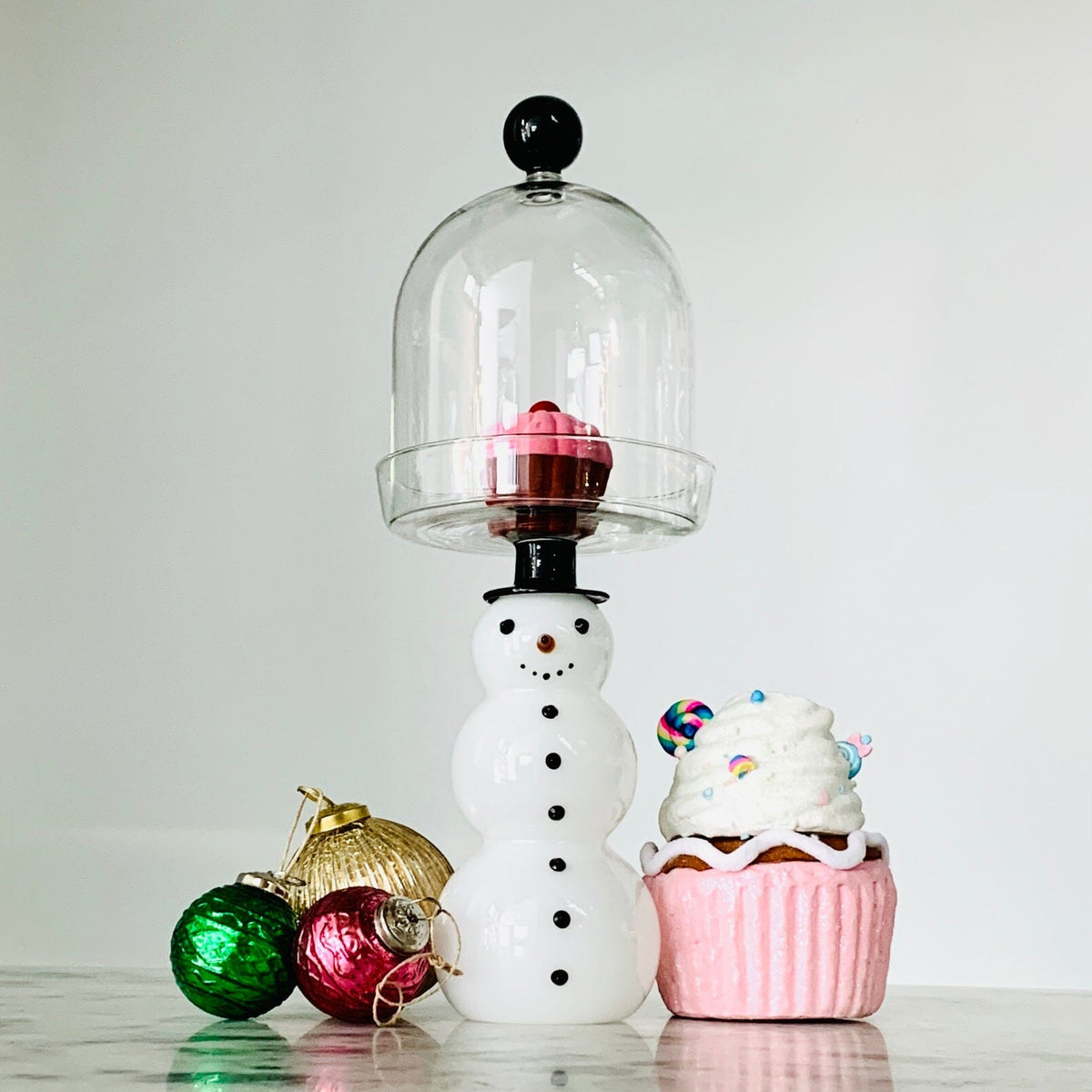 Glass Snowman Pastry Dome Diamond Star 