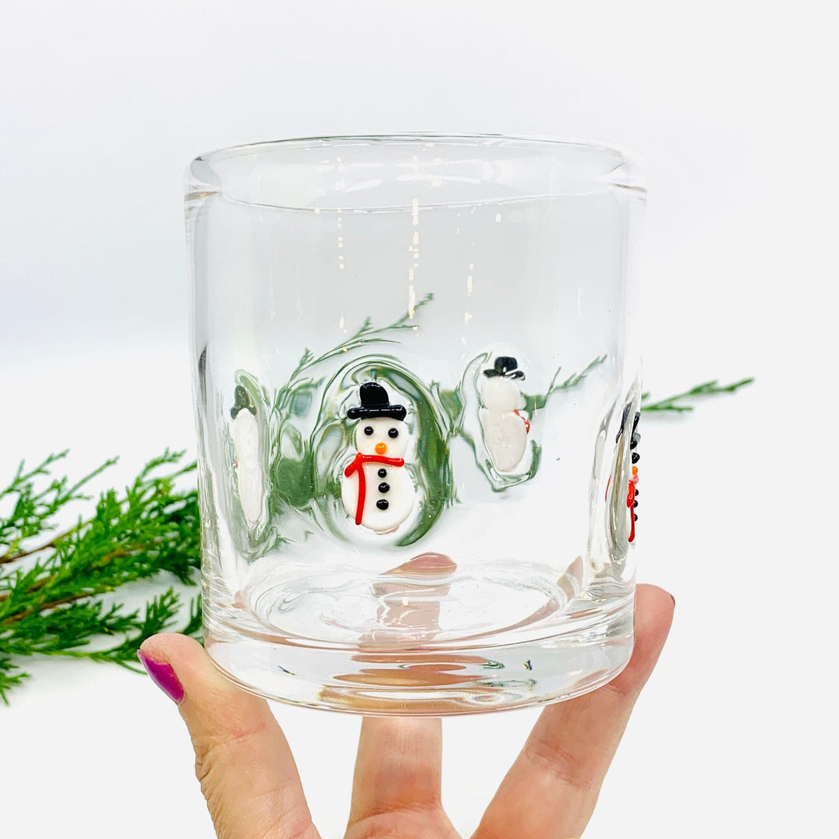 Snowman Double Old Fashioned Glass Decor Tag 