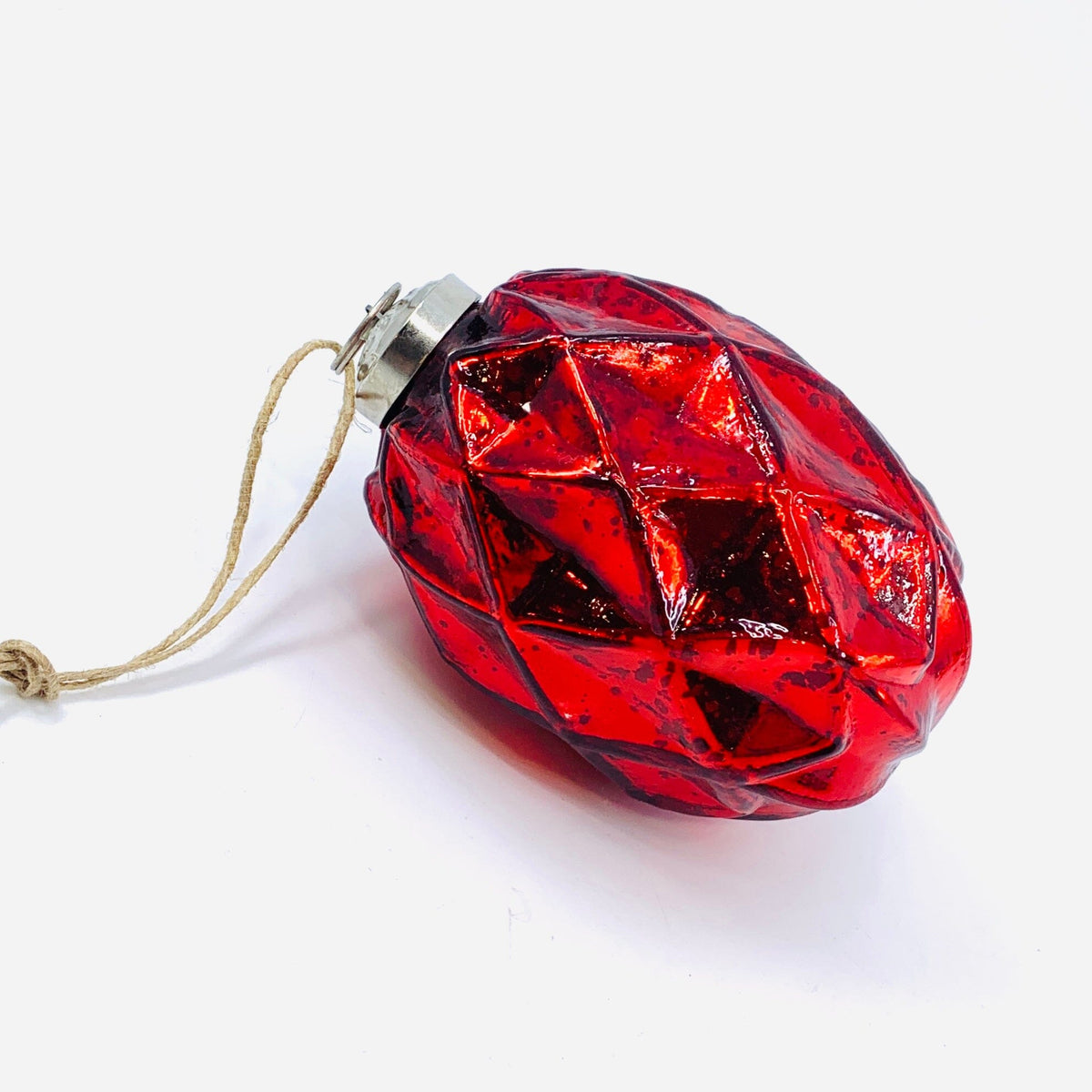 Glass Faceted Oval Ornament 43, Red Ornament India House Brass 