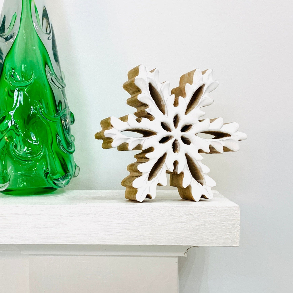 Enamel White Wooden Snowflake Décor Oak Street 