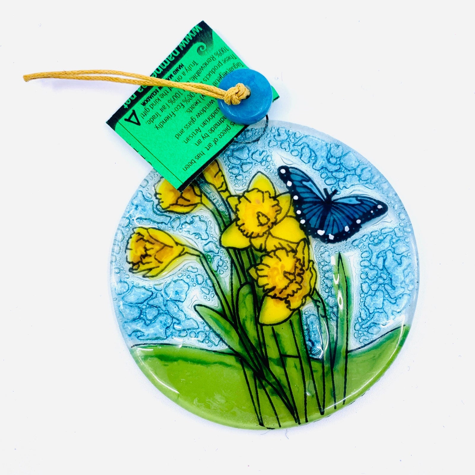 Fair Trade Ornament 154 Butterfly and Daffodils Ornament Pam Peana 