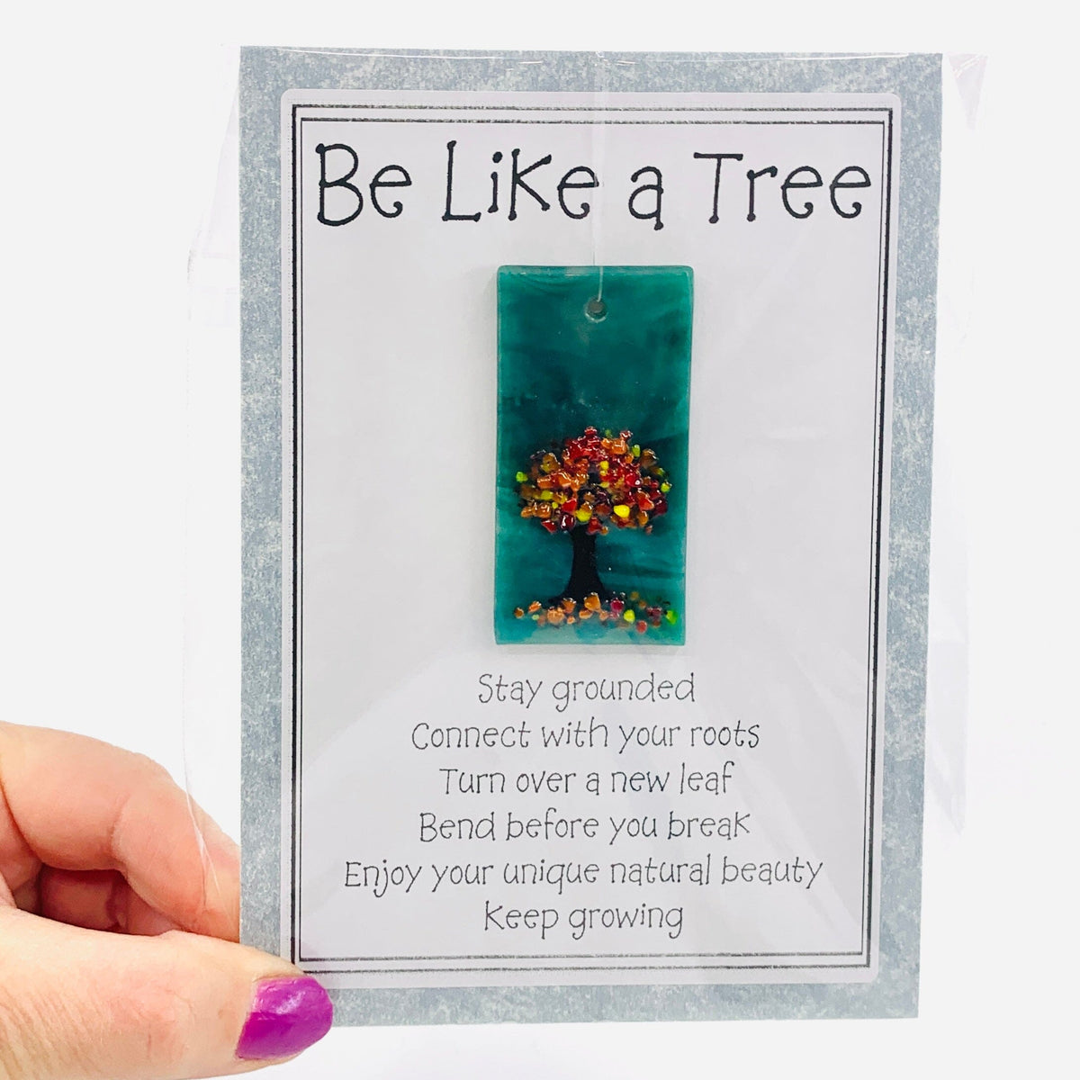Fused Glass "Be Like a Tree” Suncatcher 50 Decor Glimmer Glass Gifts 