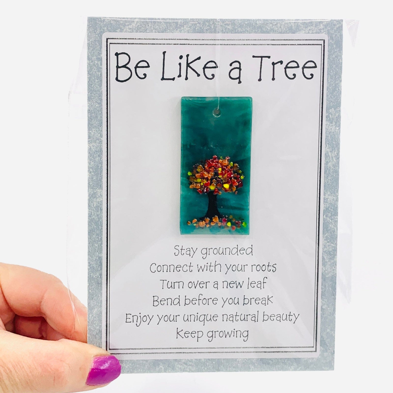 Fused Glass "Be Like a Tree” Suncatcher 50 Decor Glimmer Glass Gifts 