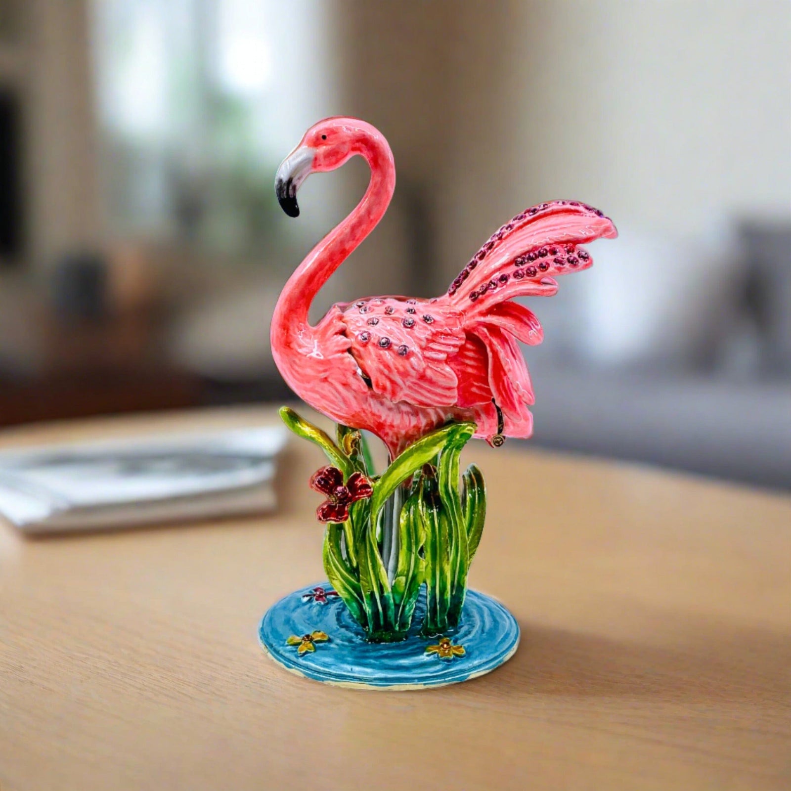 Bejeweled Enamel Trinket Box 10, Flamingo Decor Kubla Craft 