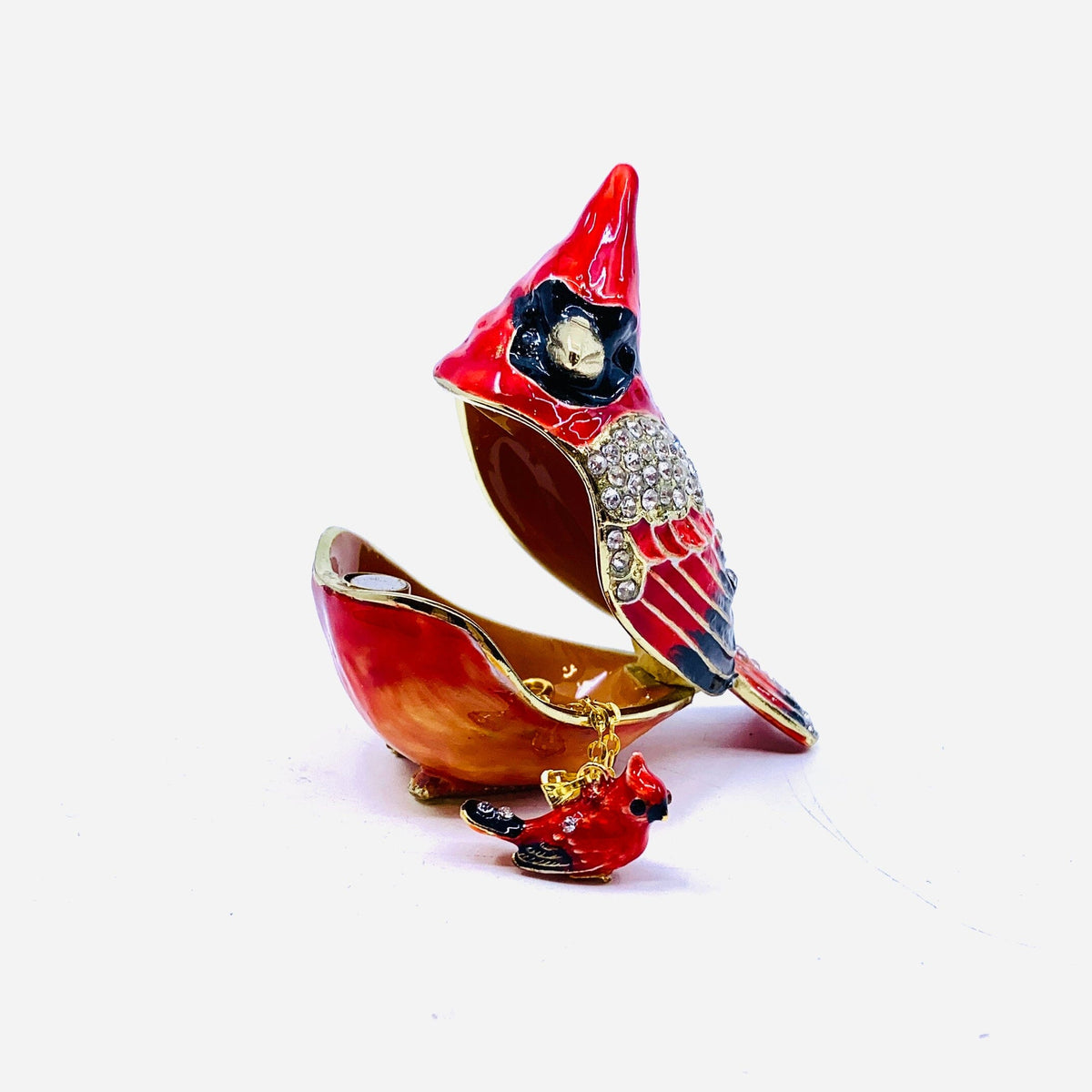 Bejeweled Enamel Trinket Box 20, Angel Cardinal with Necklace
