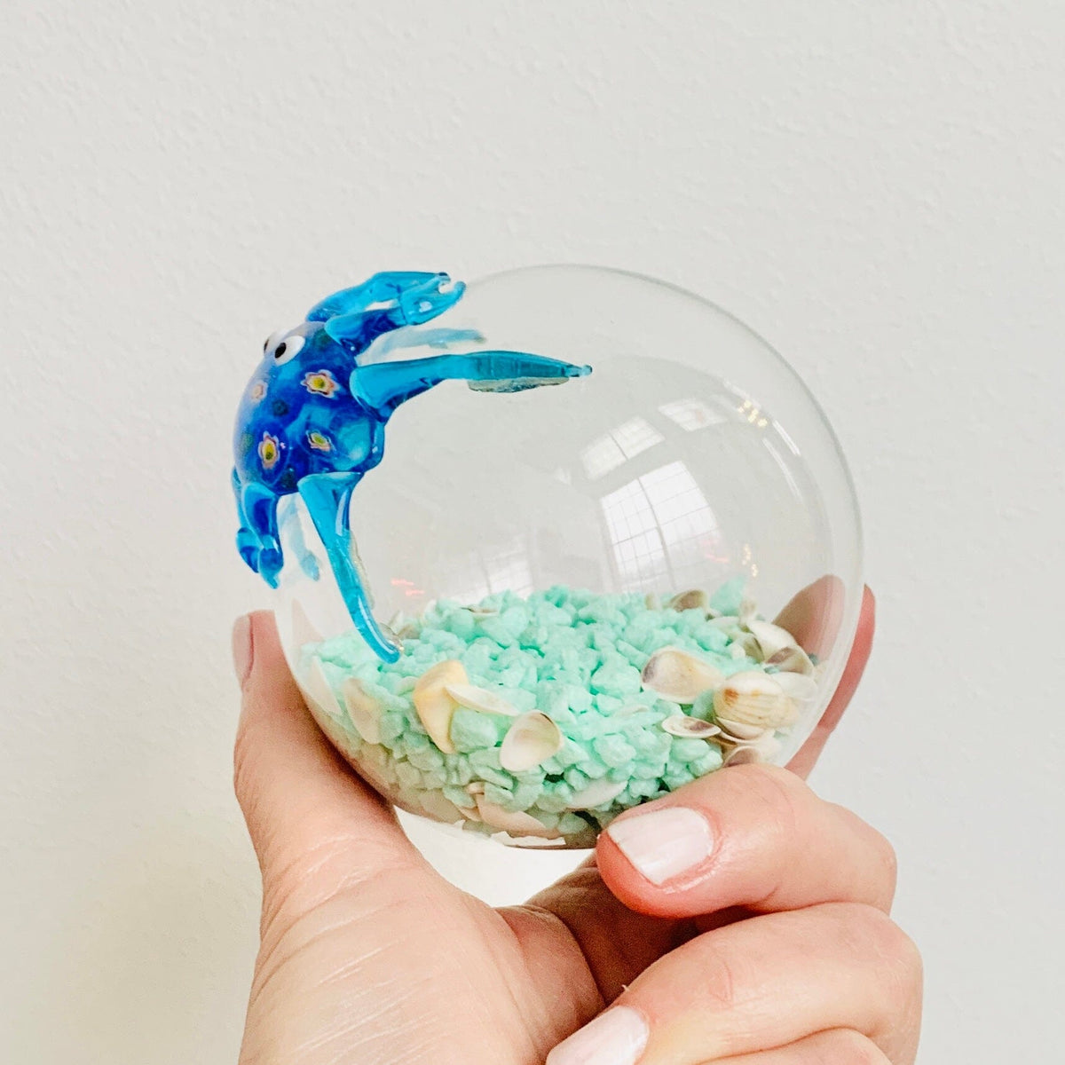 Glass Crab Globe with Sea Shells Decor Beachcombers 