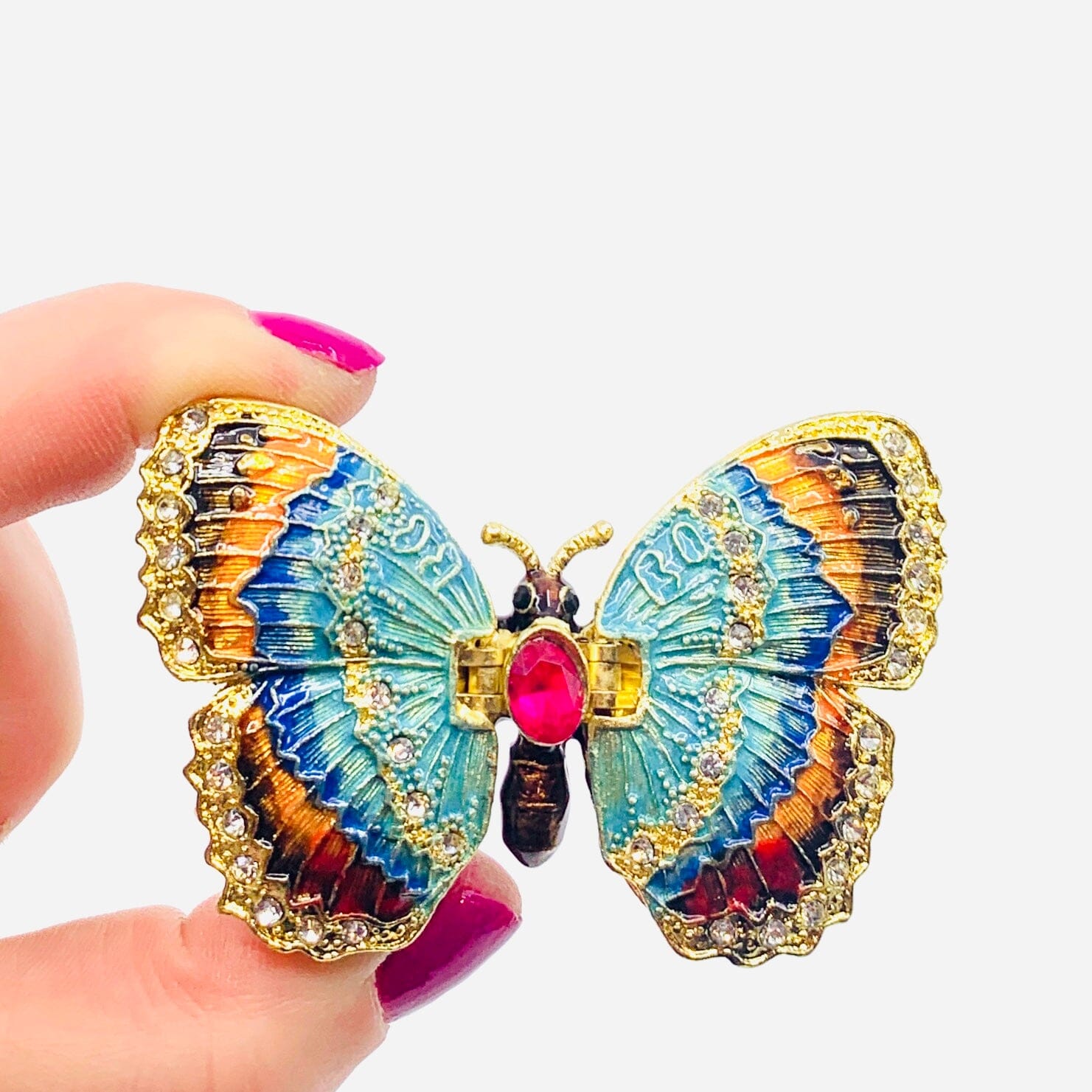 Bejeweled Enamel Trinket Box 30, Butterfly Pink Decor Kubla Craft 