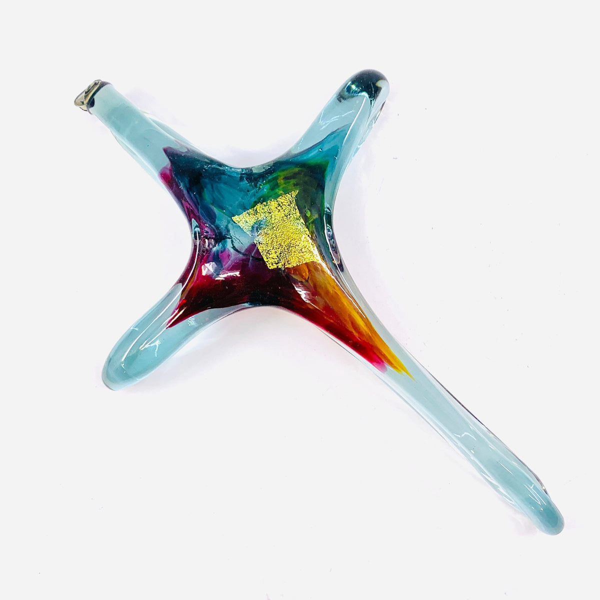 Cross Ornament, Reclaimed Glass Suncatcher Luke Adams Glass Blowing Studio 