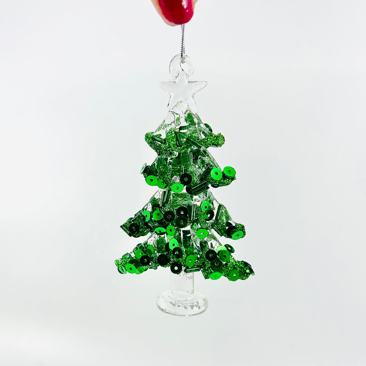 Bedazzled Glass Tree Ornament, Green Luke Adams Glass Blowing Studio 