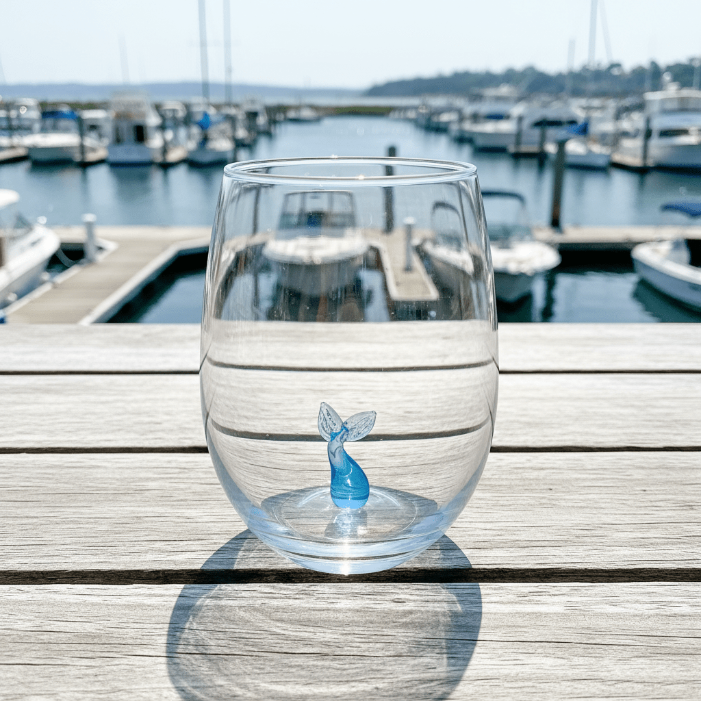 16 oz Large Pour Wine Glass, Whale Tail Decor Chesapeake Bay 