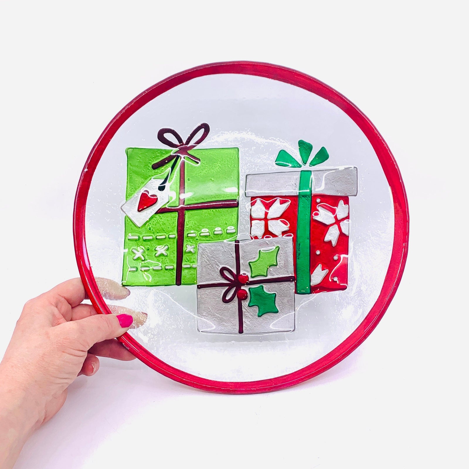 Glass Fusion Plate, Christmas Presents 44 Decor Demdaco 