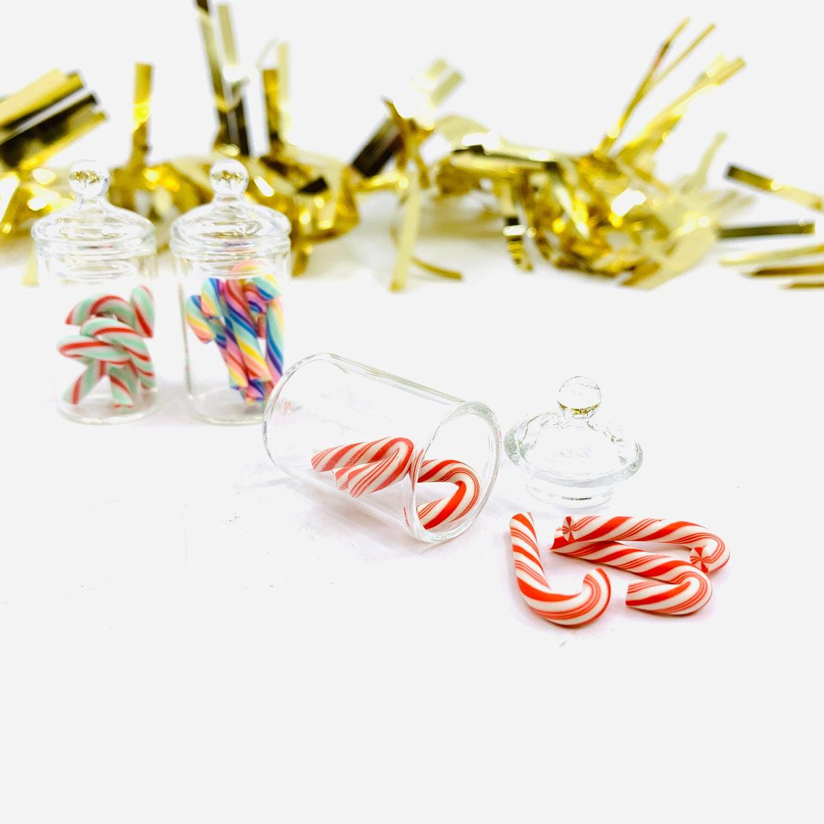 Tiniest Glass Jar of Red and White Candy Canes Miniature - 