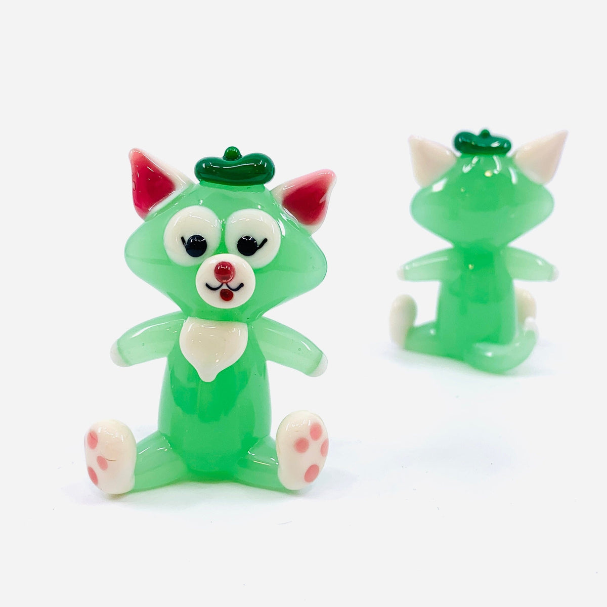 Glass Beret Green Cat Miniature Alex 