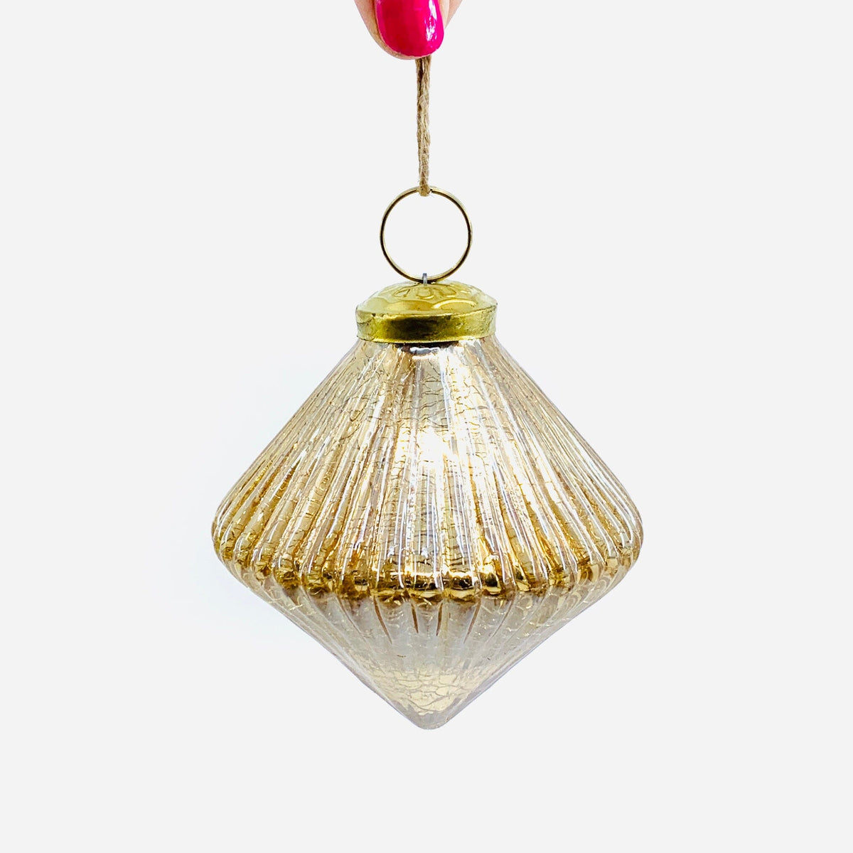 Mercury Glass Ribbed Crackle Ornament 20, Champagne India House Brass 