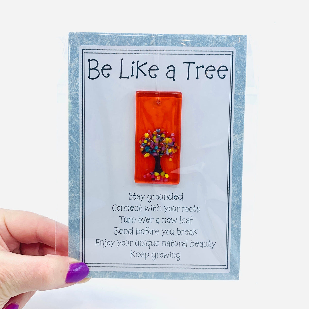 Fused Glass "Be Like a Tree” Suncatcher 41 Decor Glimmer Glass Gifts 
