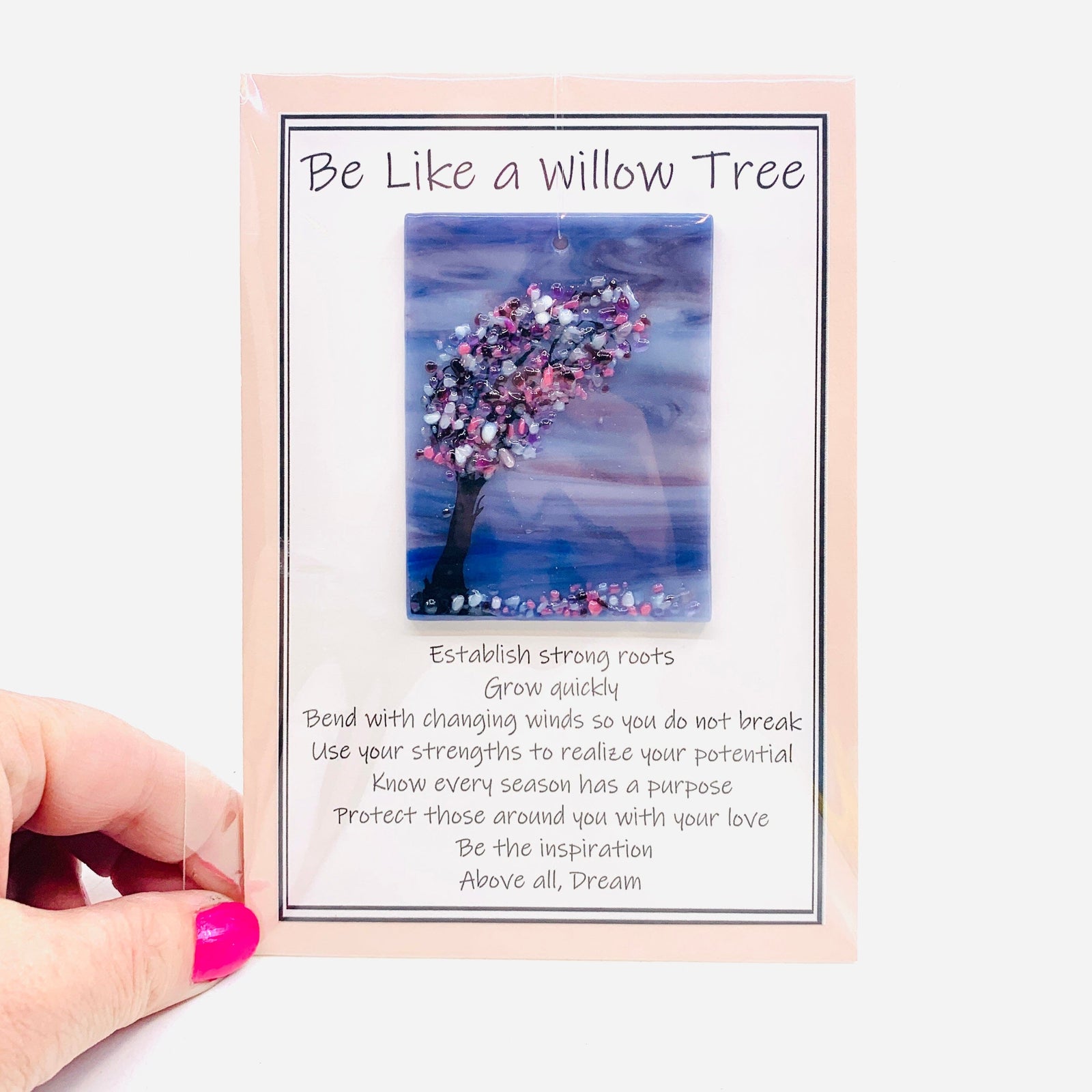 Fused Glass "Be Like a Willow Tree" Suncatcher 3 Decor Glimmer Glass Gifts 