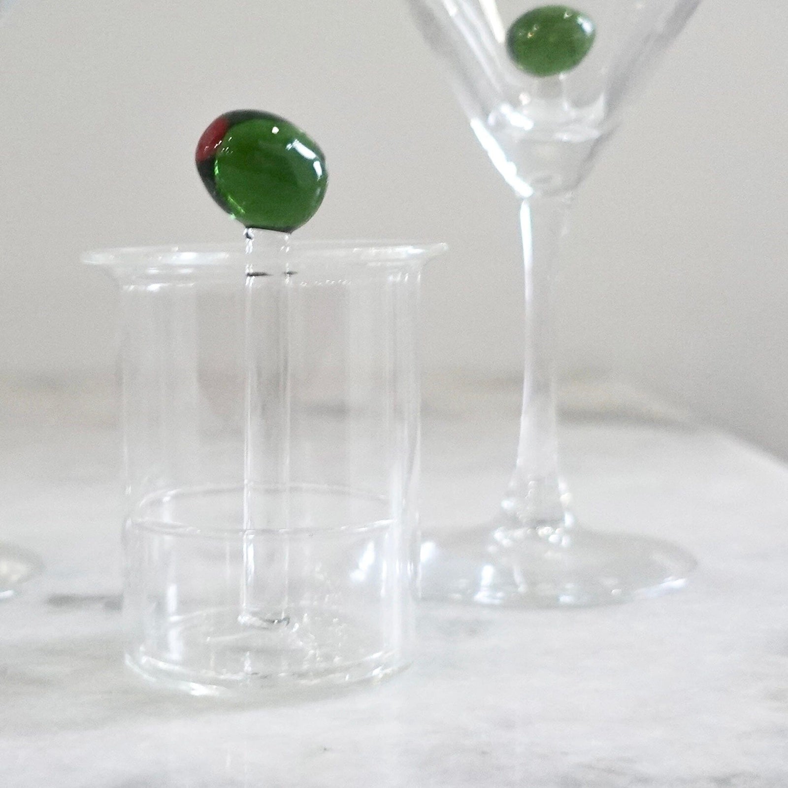 LAST ONE - Luke’s Desk 34- Glass Toothpick/Cotton Swab Holder, Olive Ornament Creative Co-Op 