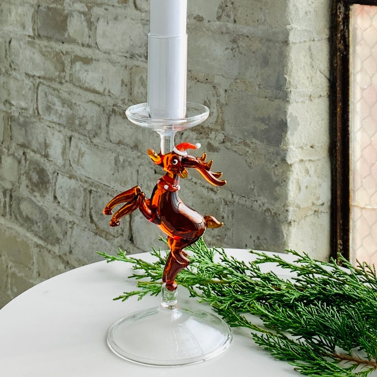 Glass Icon Reindeer Taper Holder Creative Co-Op 