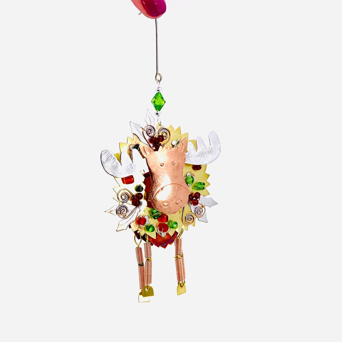 Mixed Metal Ornament, Doodle Wreath Moose 26 Miniature Pilgrim Imports 