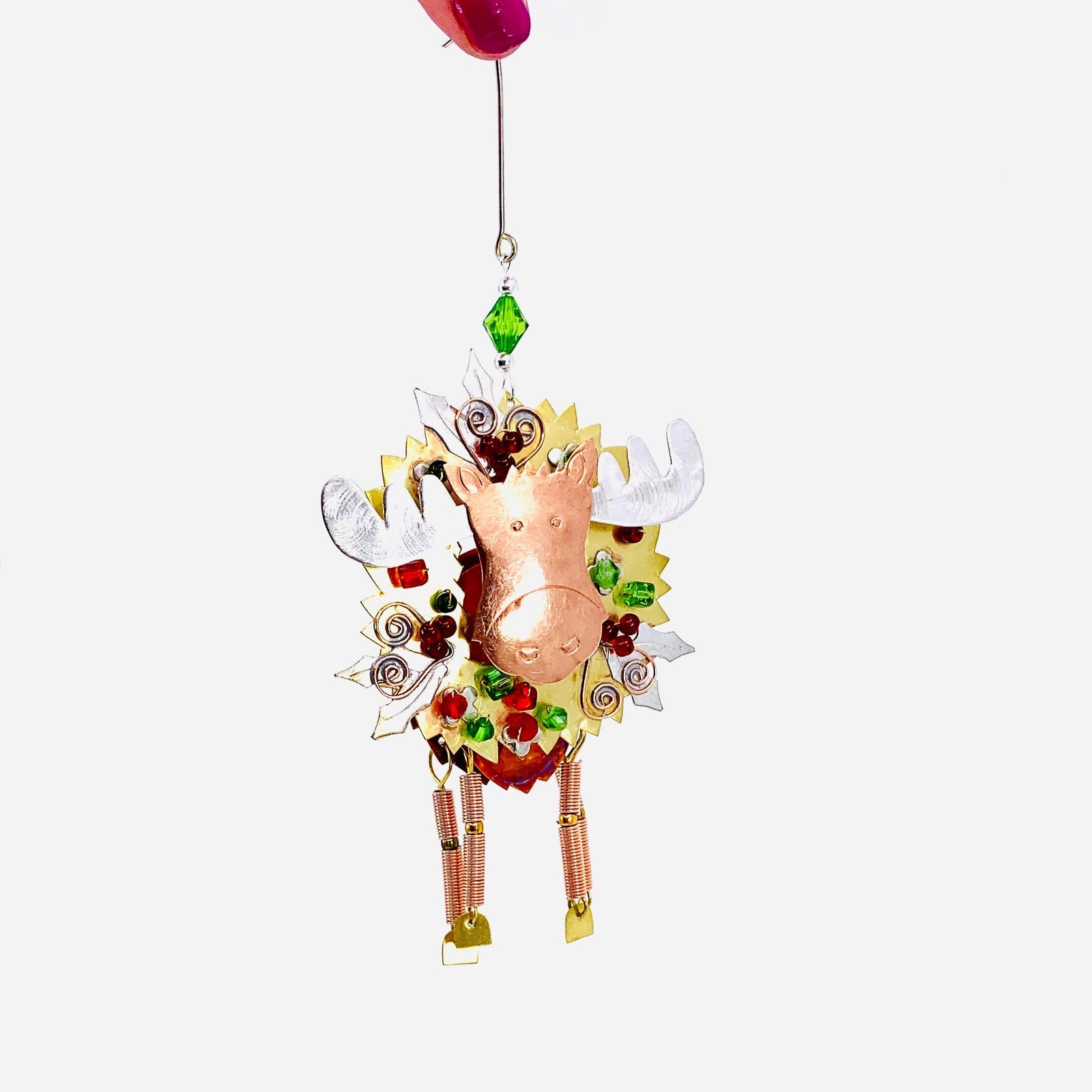 Mixed Metal Ornament, Doodle Wreath Moose 26 Miniature Pilgrim Imports 