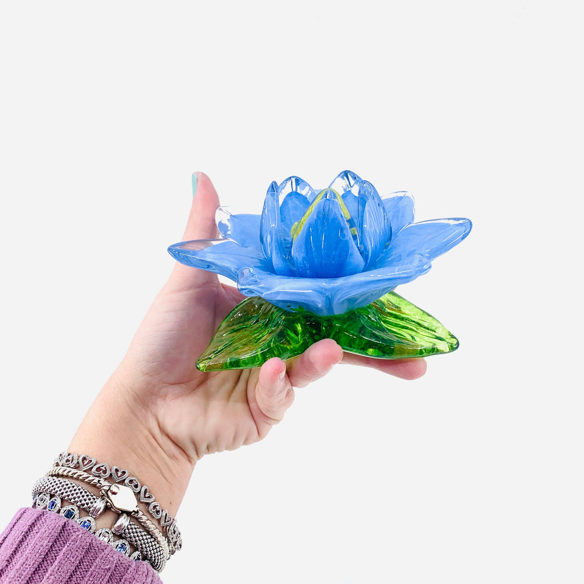 Glass Lotus Flower, Blue Decor Diamond Star 