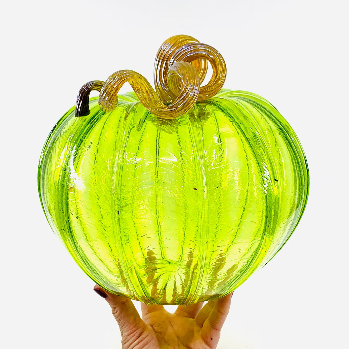 August Birthstone Pumpkin, Peridot Production Pumpkin Luke Adams Glass Blowing Studio Large 