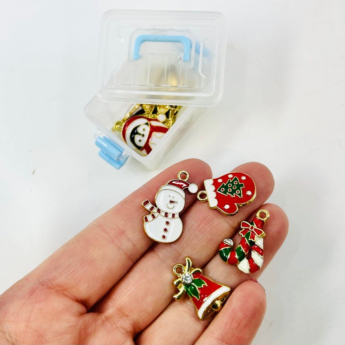 Tiny Attic Tote of Christmas Brass Enamel Ornaments Miniature - 
