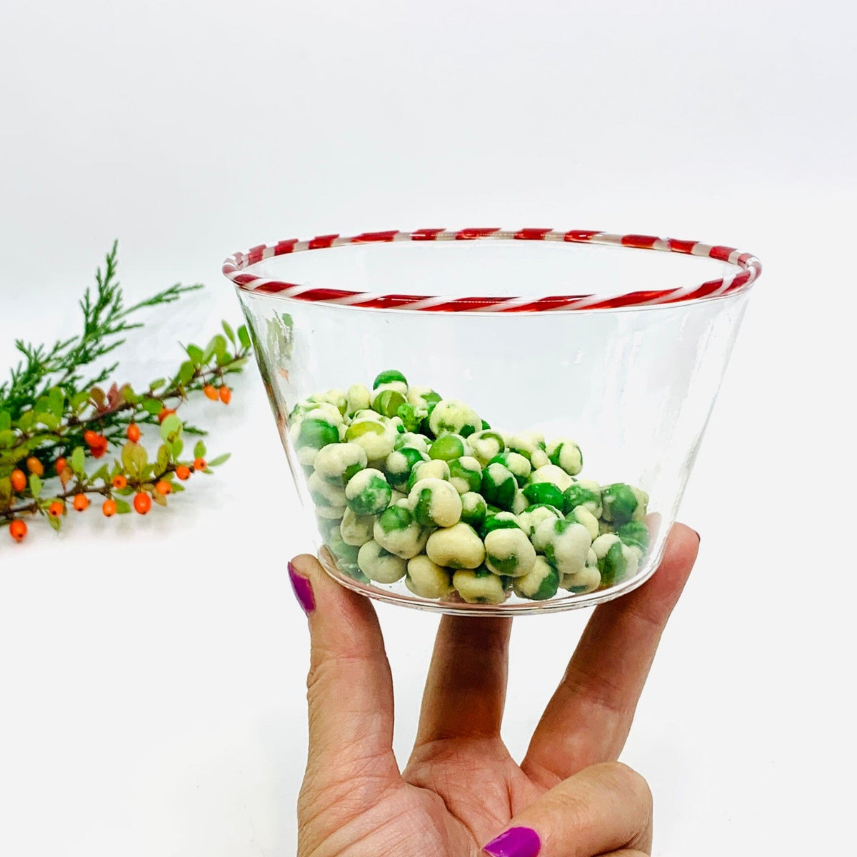 Candy Cane Rim Bowl, Red Decor Creative Co-Op 