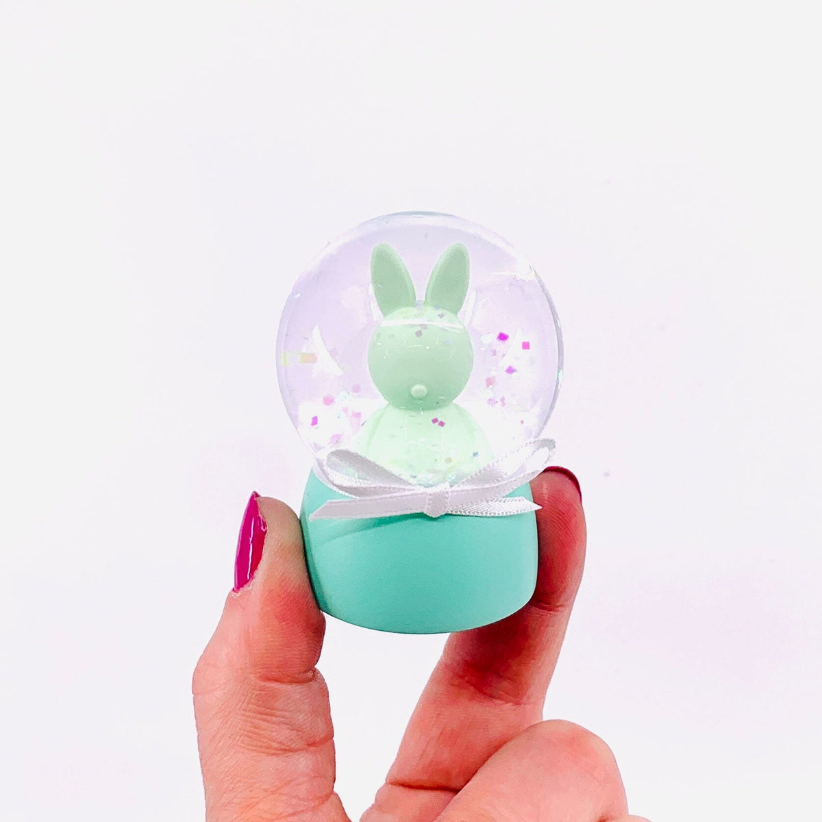 Glass Glitter Bunny Snow Globes, Mint One Hundred 80 Degrees 