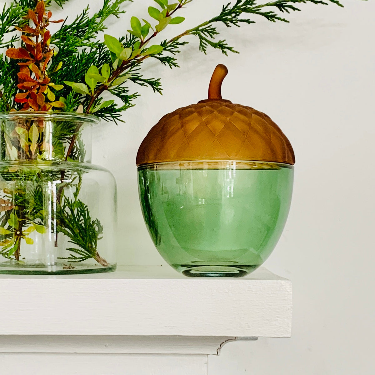 Glass Acorn Jar, Green