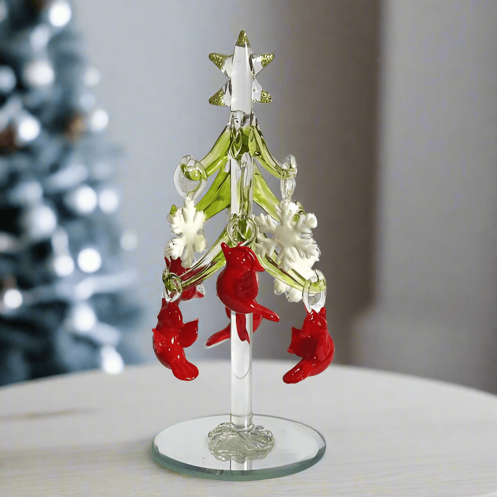Glass Whimsical Cardinal Tree 8 Decor Gift Essentials 