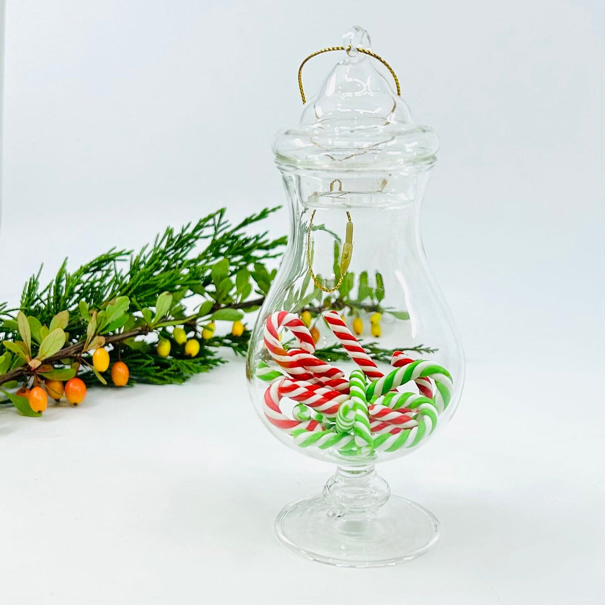 Glass Candy Jar Ornament, Candy Canes Decor Creative Co-op 