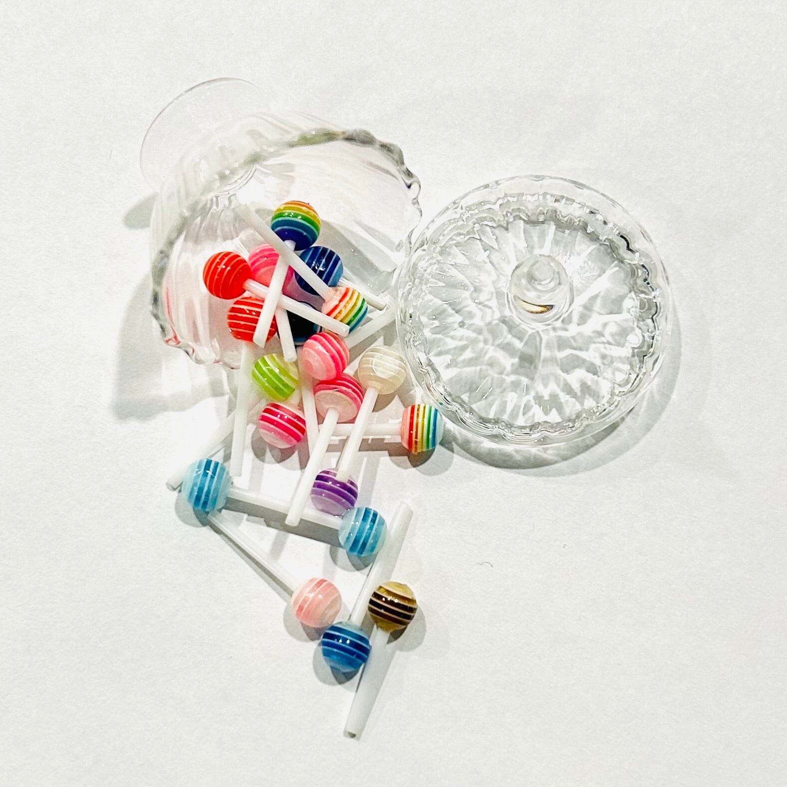 Tiny Glass Candy Dish of Lollipops Miniature - 