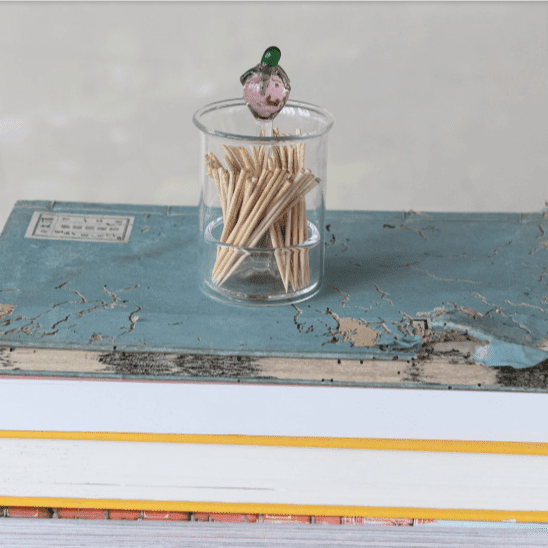 LAST ONE - Luke’s Desk 33 - Glass Toothpick/Cotton Swab Holder, Strawberry Ornament Creative Co-Op 