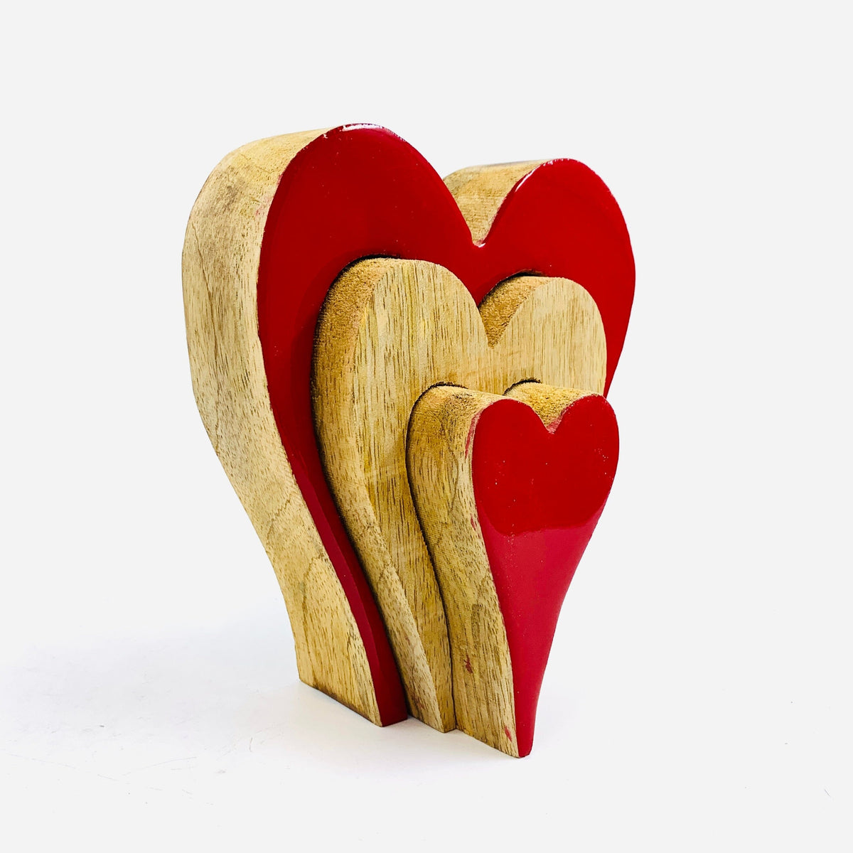Red Enamel Triple Wooden Heart Décor KEL-TOY 