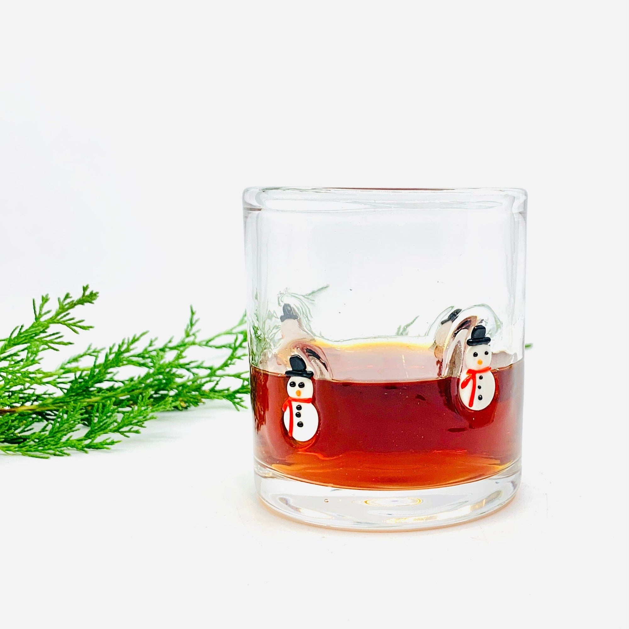 Snowman Double Old Fashioned Glass Decor Tag 