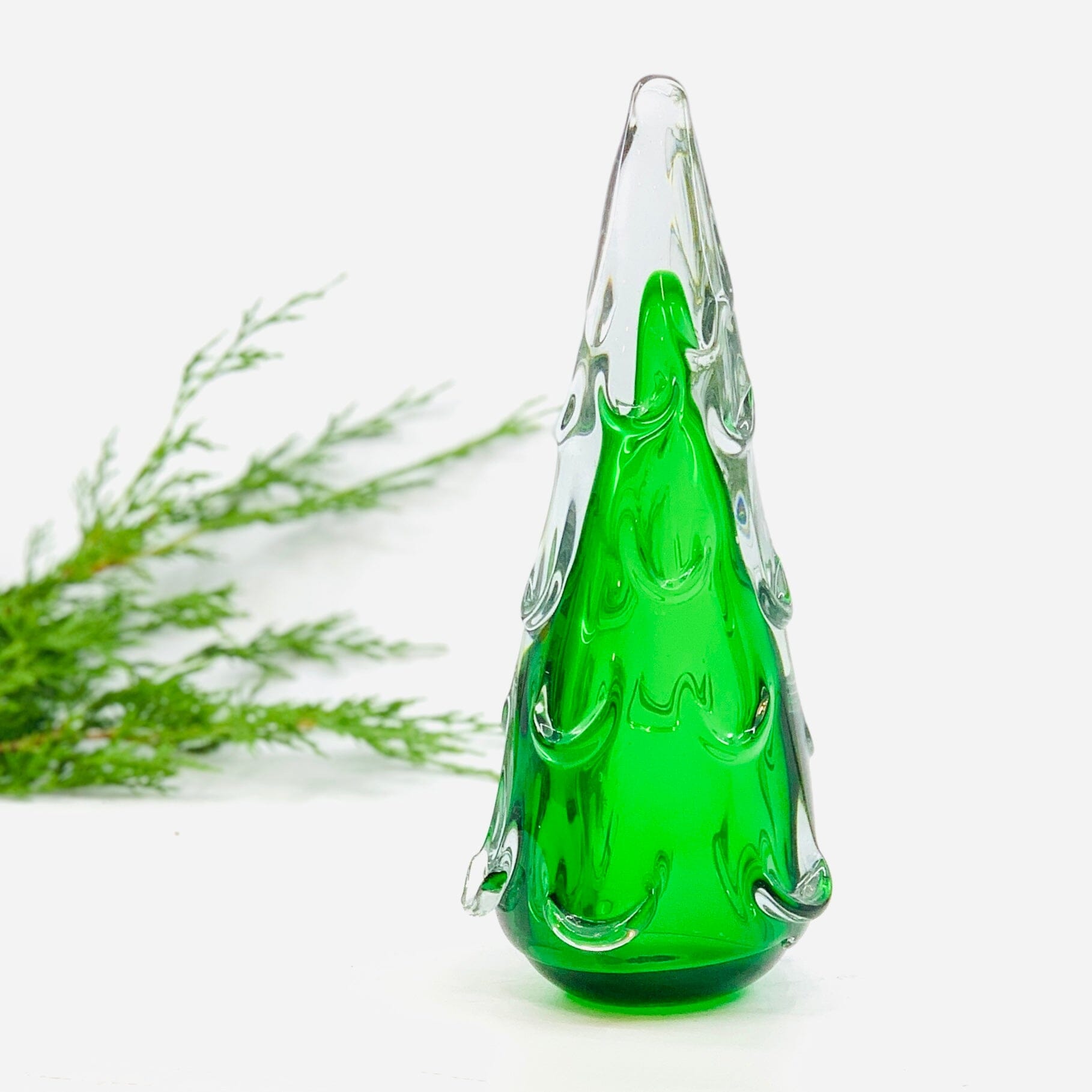 Small Snow Drift Blown Glass Tree, Green Diamond Star 