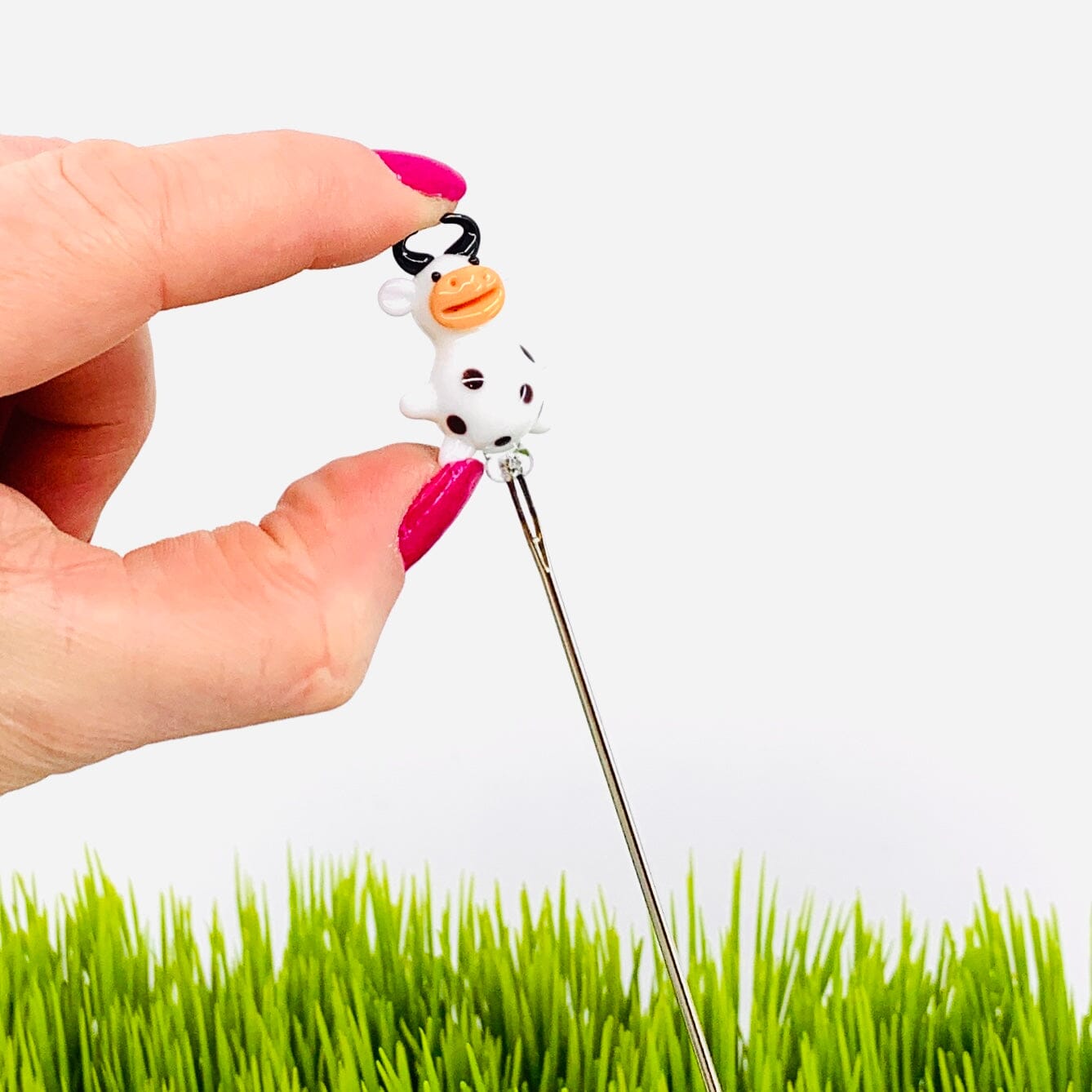 Tiny Glass Animal Garden Stake 9, Cow Decor - 