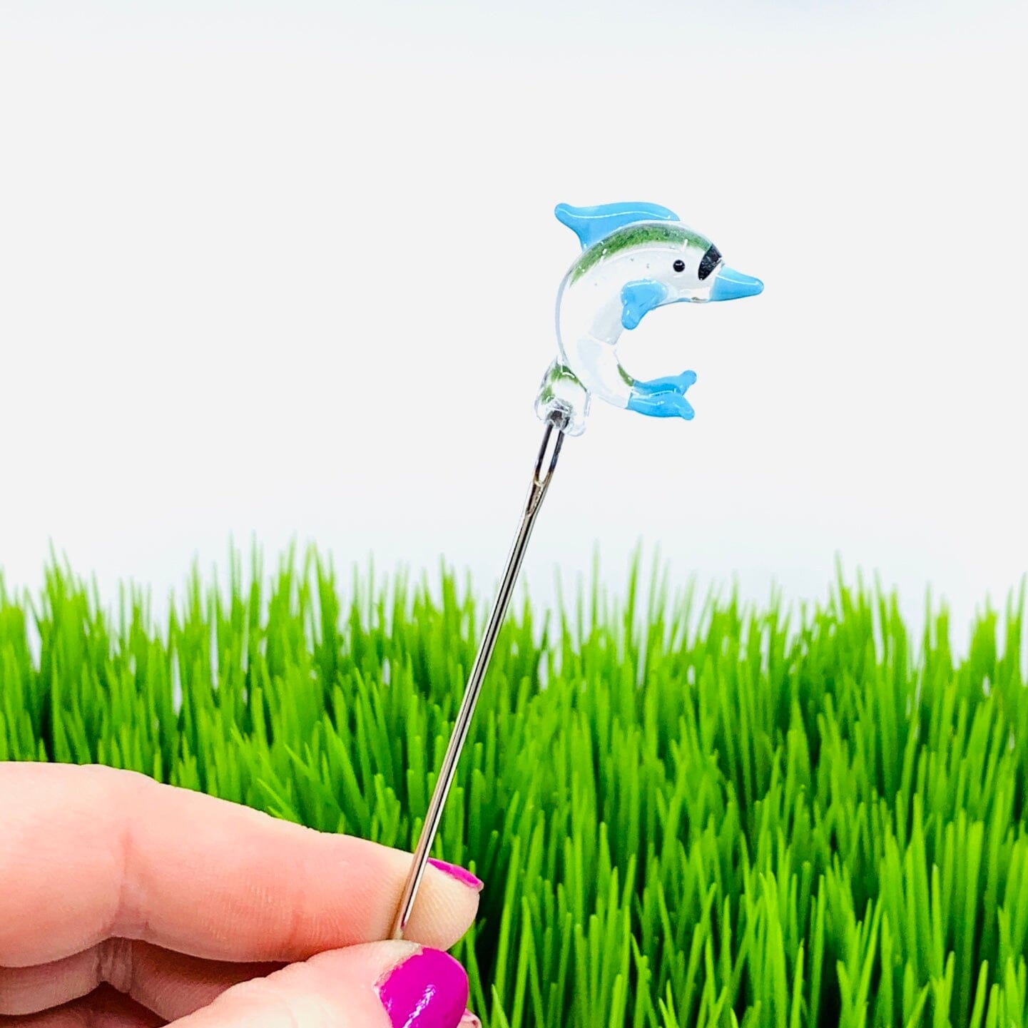 Tiny Glass Animal Garden Stake 19, Dolphin Decor - 
