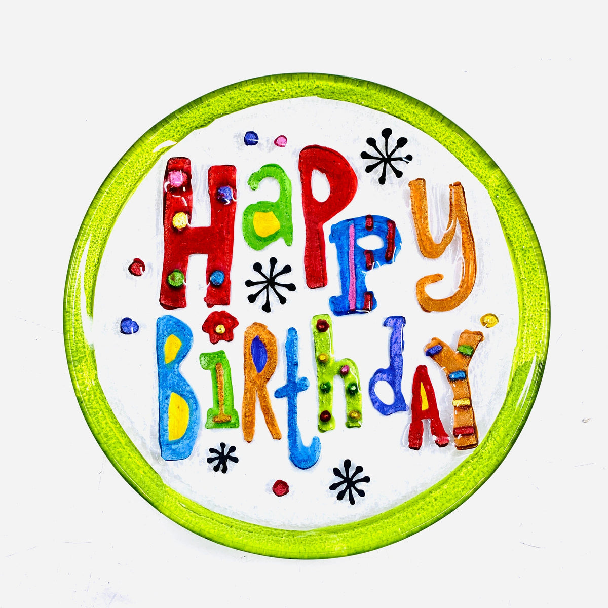 Glass Fusion Plate 67, Happy Birthday Mini Demdaco 