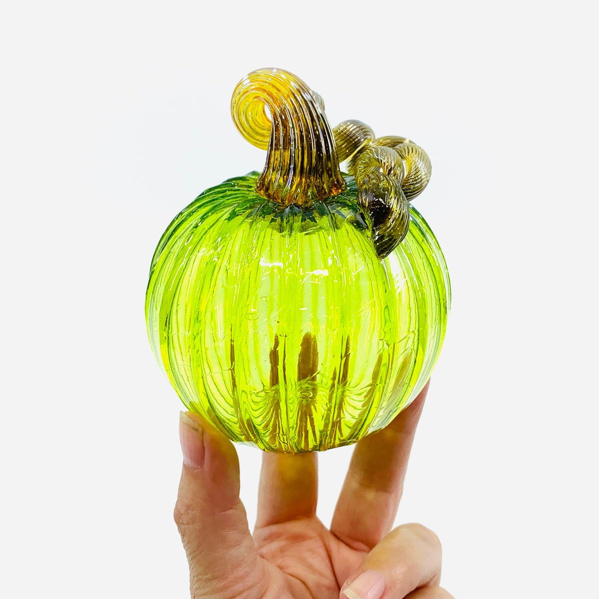 August Birthstone Pumpkin, Peridot Pumpkin Luke Adams Glass Blowing Studio 