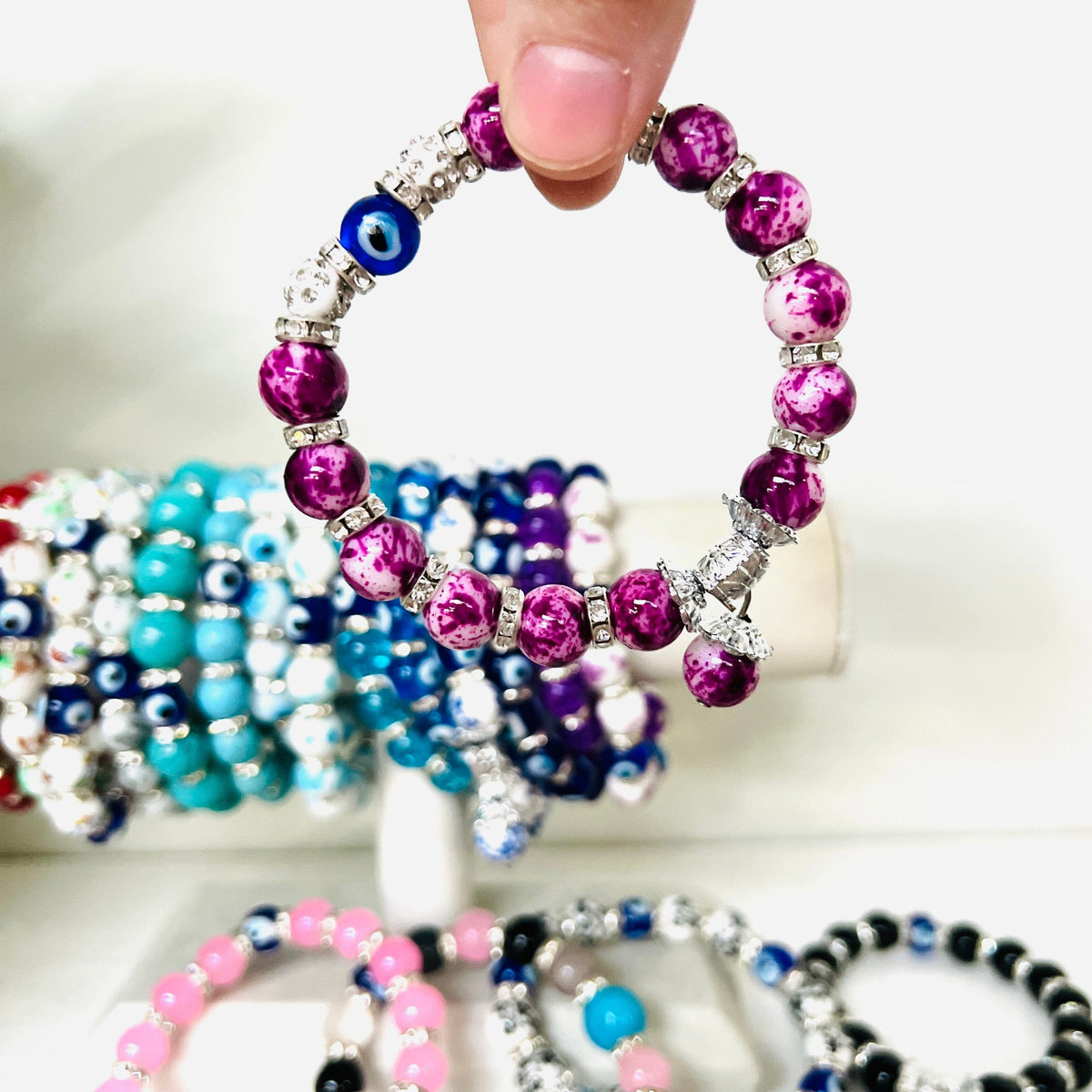 Evil Eye Dangle Glass Bead Bracelets Jewelry Kafthan 5 Purple Wash 