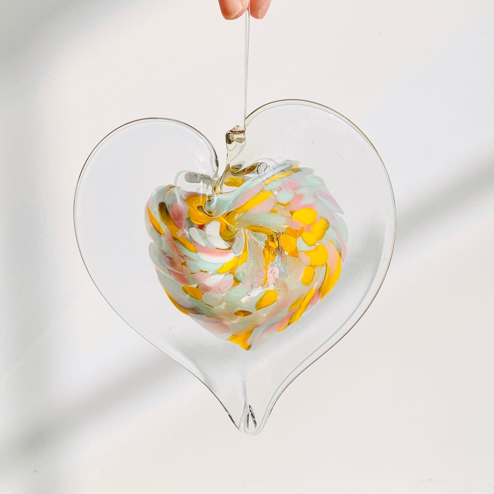 Daily Pumpkin 2240 Heart Suncatcher Ornament Gabby Luke Adams Glass Blowing Studio 
