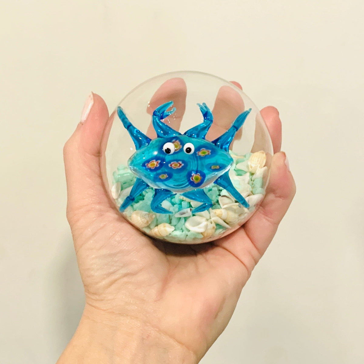 Glass Crab Globe with Sea Shells Decor Beachcombers 