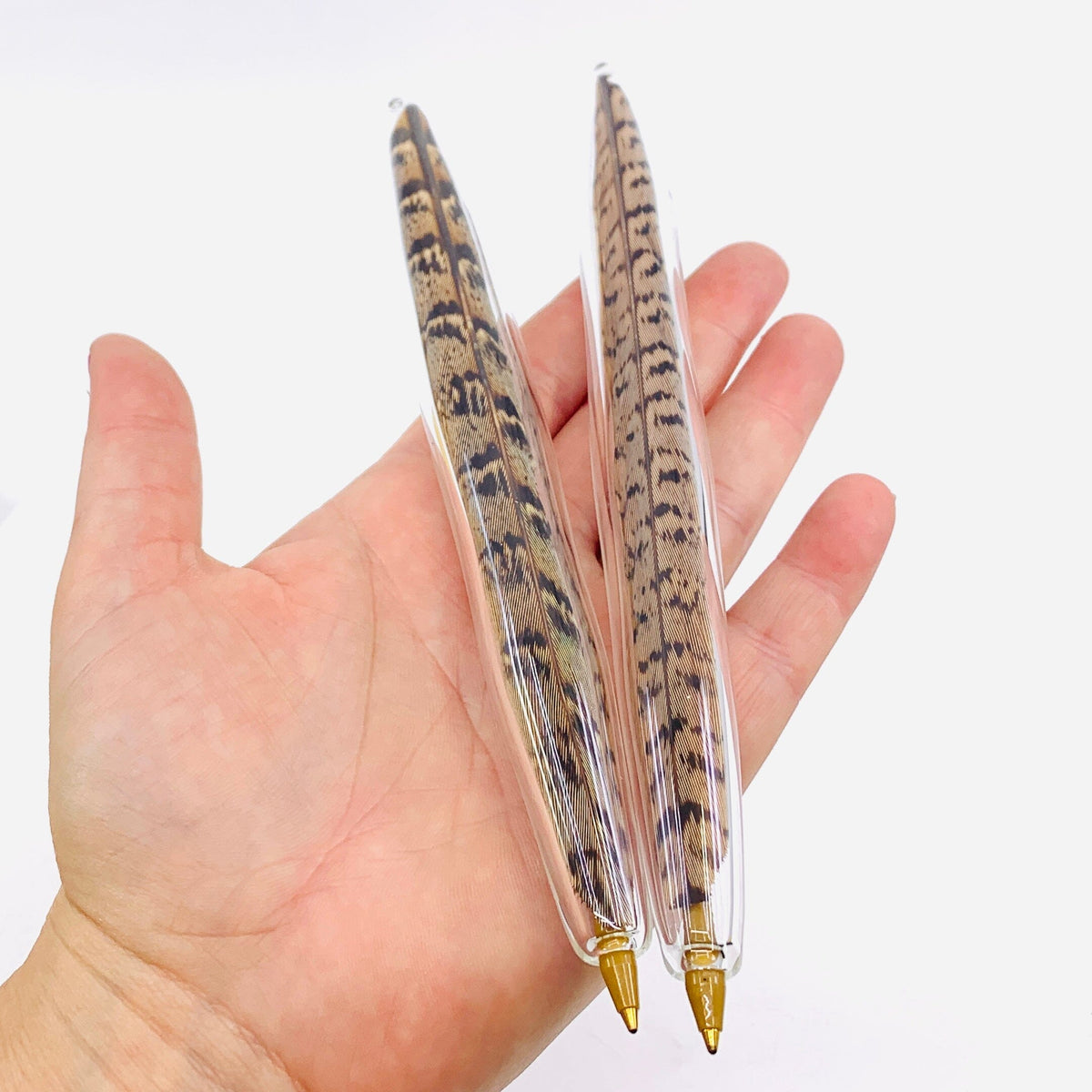 Handblown Glass Feather Pen, Brown (Ringneck Pheasant) TriSymbolize Glass 