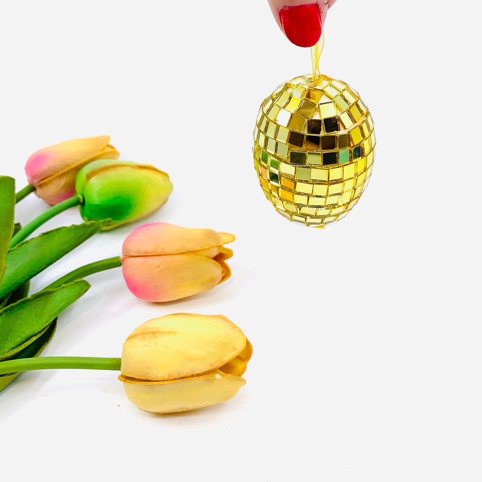 Mirror Mosaic Egg Ornament, Gold One Hundred 80 Degrees 