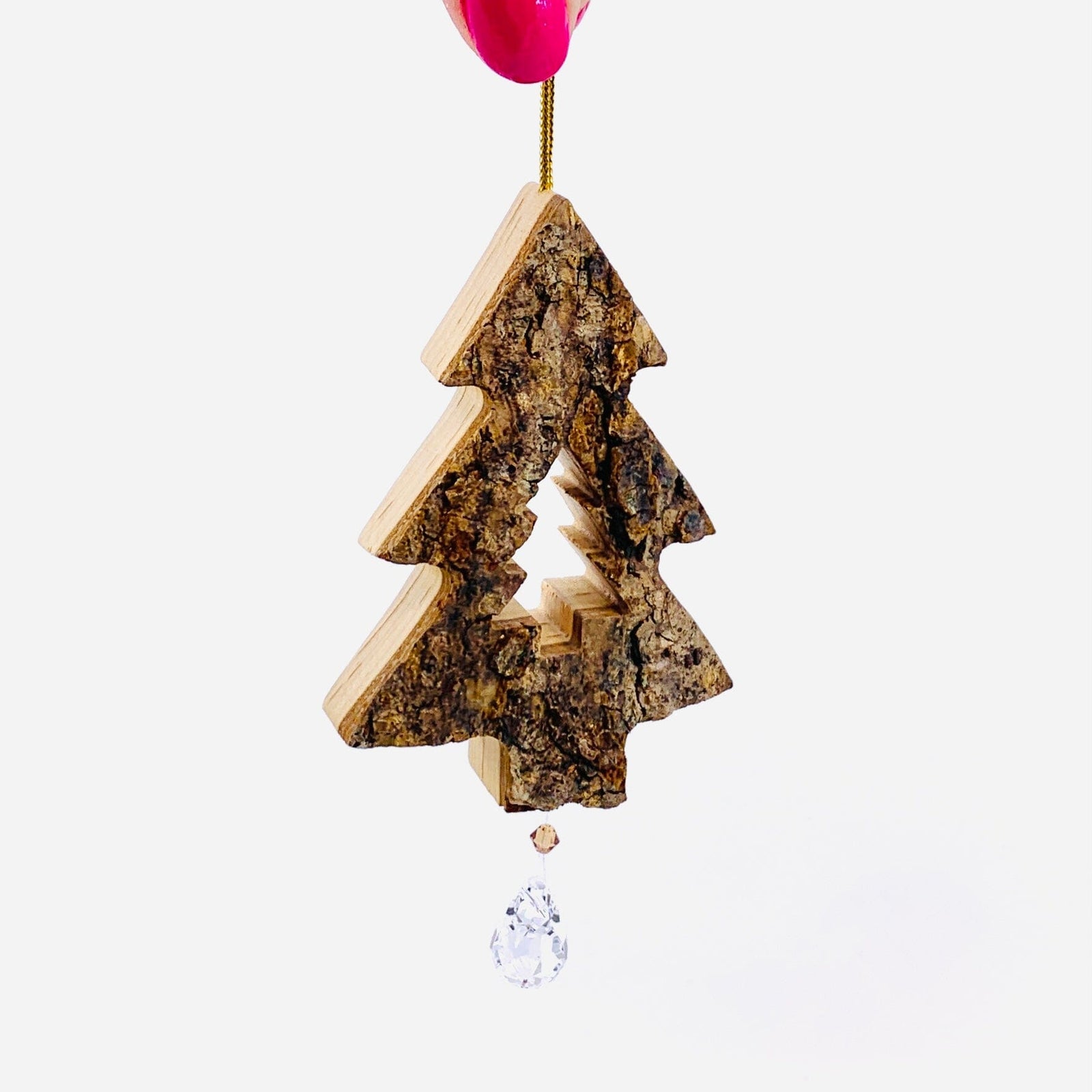 Hand Carved Tree Ornament with Swarovski Crystal 3 Dolfi 