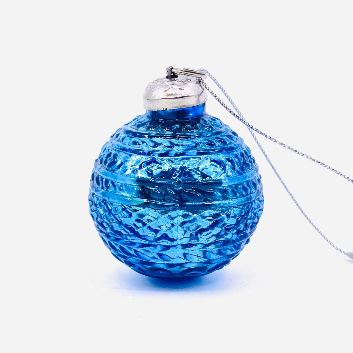 Mercury Glass Embossed Ornament 24, Blue India House Brass 