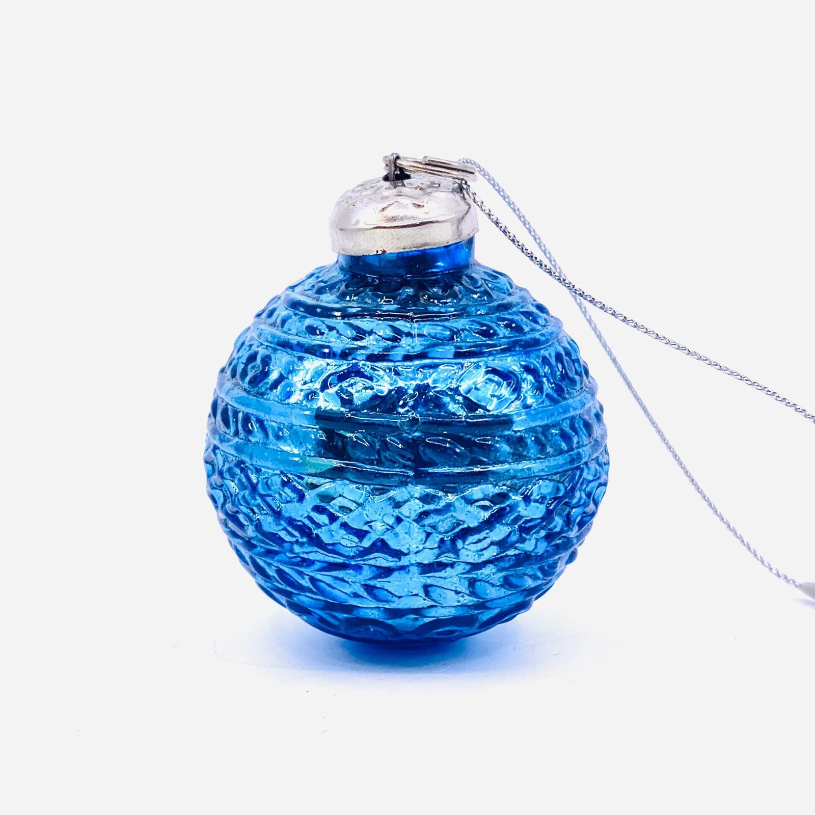 Mercury Glass Embossed Ornament 24, Blue India House Brass 