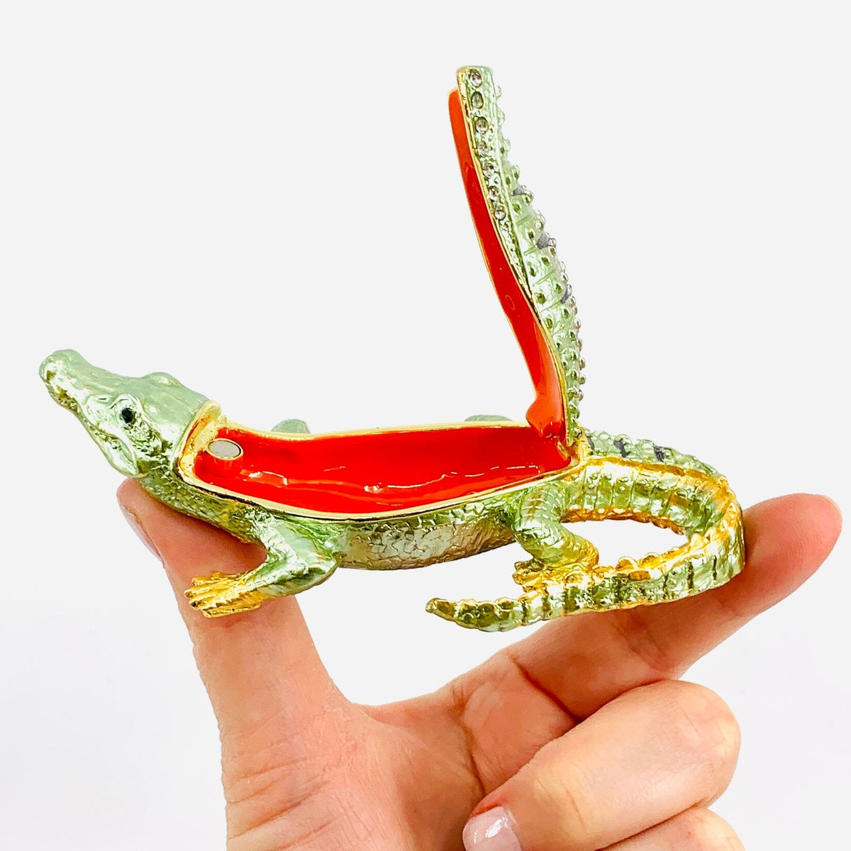 Bejeweled Enamel Trinket Box 21, Alligator Decor Kubla Craft 